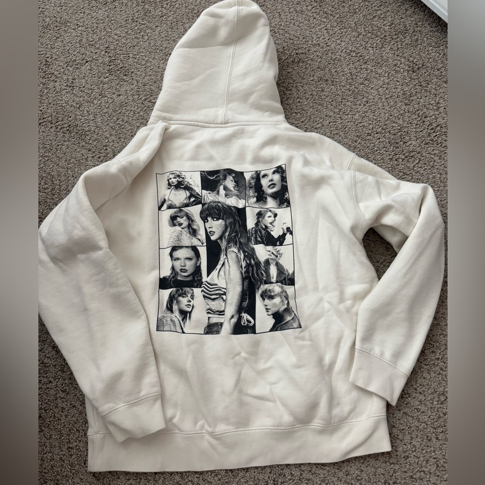 Taylor Swift White Hoodie with Black Graphic